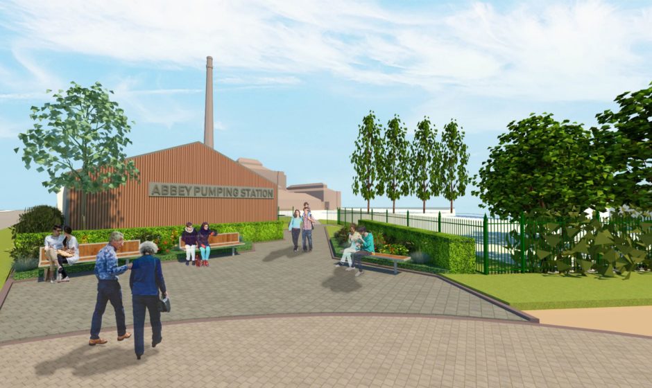 An artist's impression of the planned plaza linking Space Park Leicester, the National Space Centre and Abbey Pumping Station
