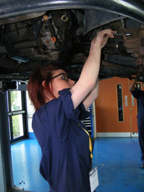 An auto mechanics student at Leicester College