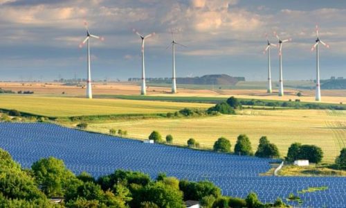 Solar panels and wind turbines