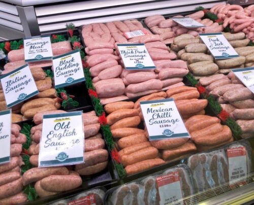 Sausages at Leicester indoor market