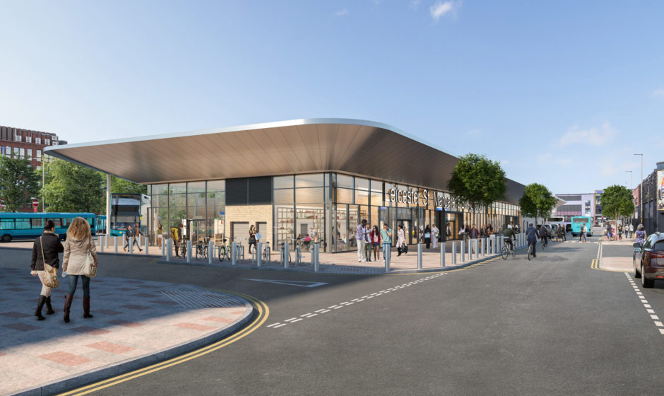 Artist's impression of the pedestrian approach to the new bus station.