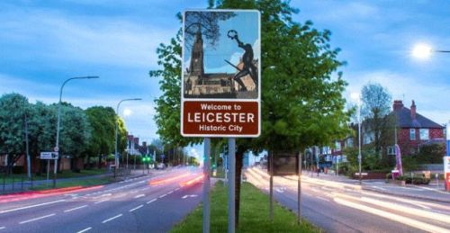 Leicester road sign